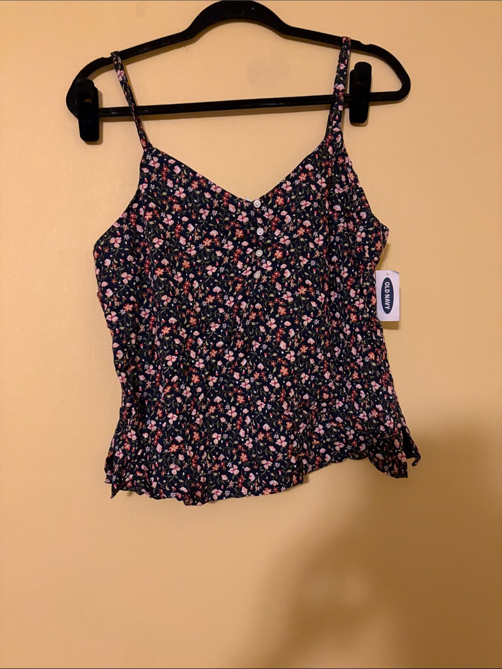 Old Navy Navy Floral Smocked Cami with Pink Print